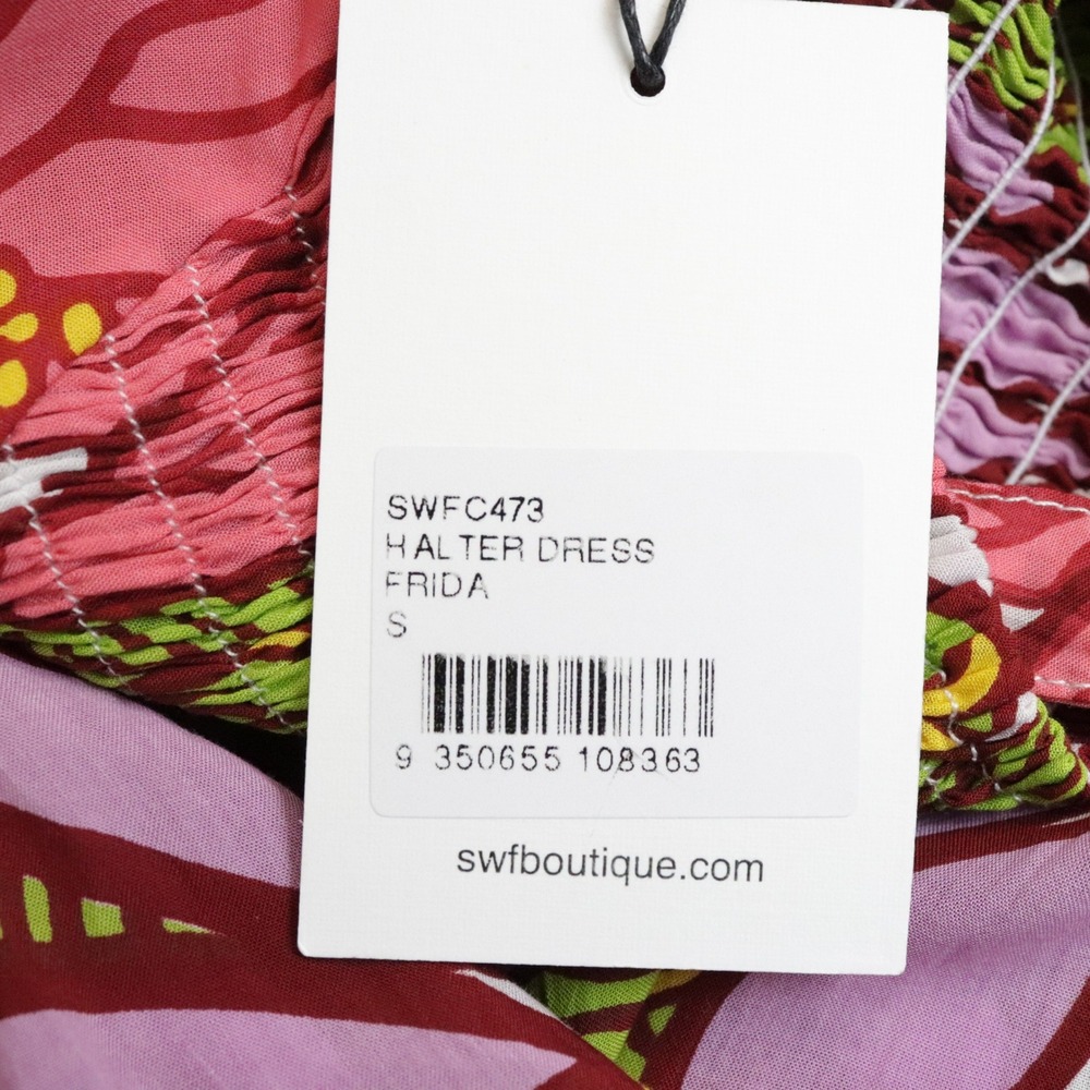 NWT S/W/F x REVOLVE Halter Dress Frida Floral Maxi Pink Purple Smocked Small - Picture 11 of 12